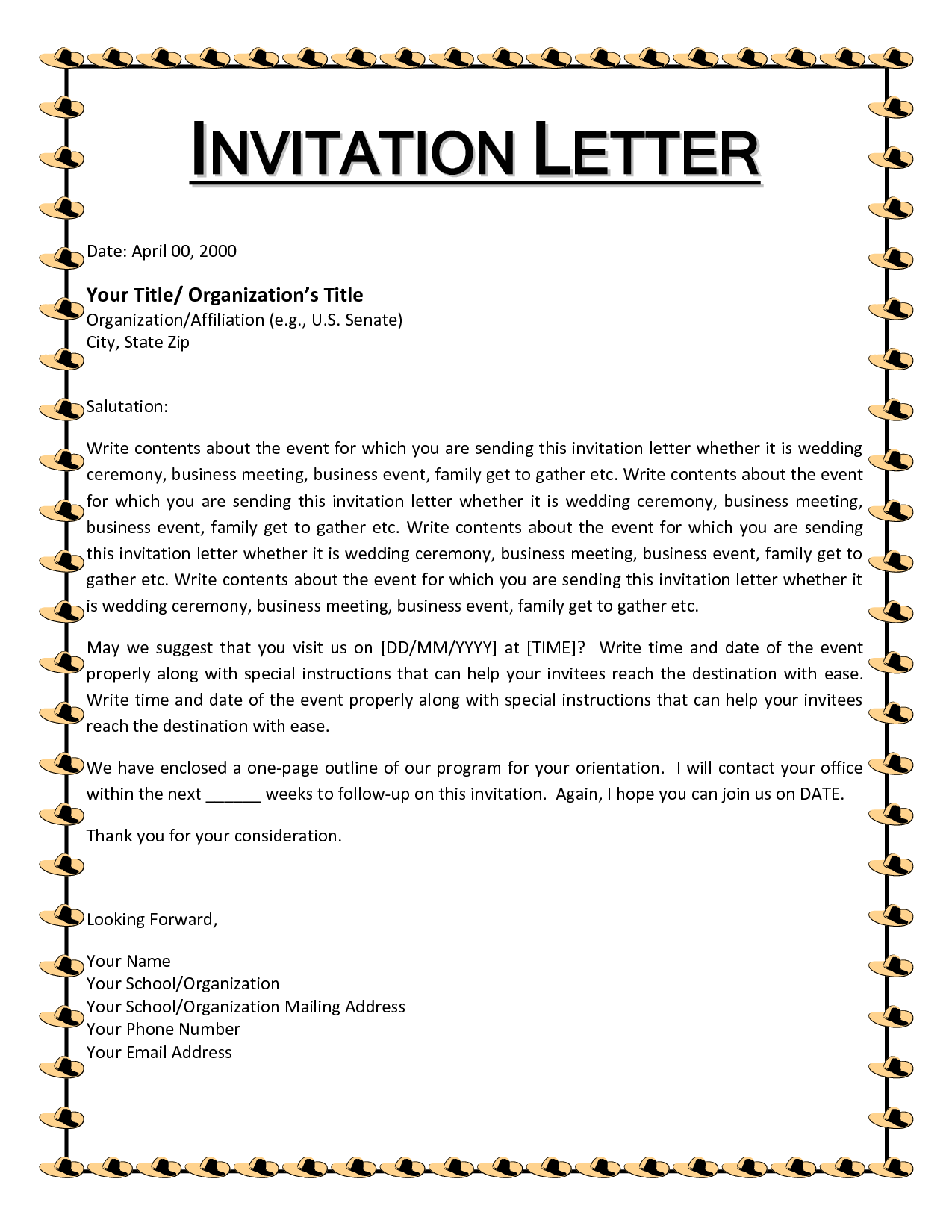 Sample Invitation Letter for Visitors Visa