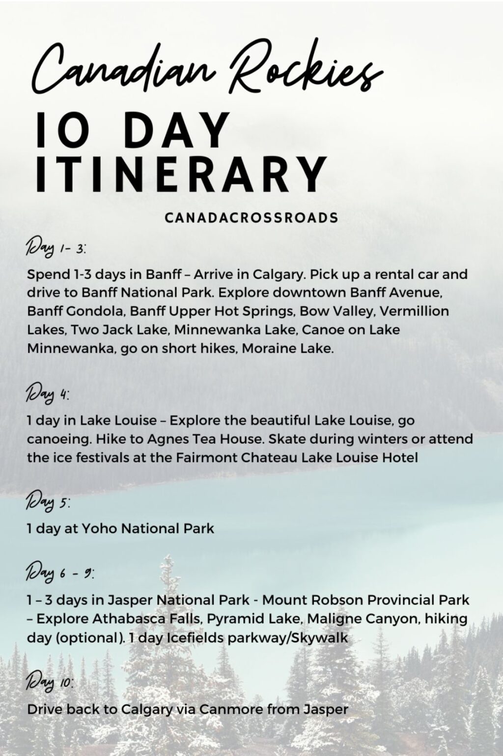 Sample Canada Itinerary for Visitor Visa